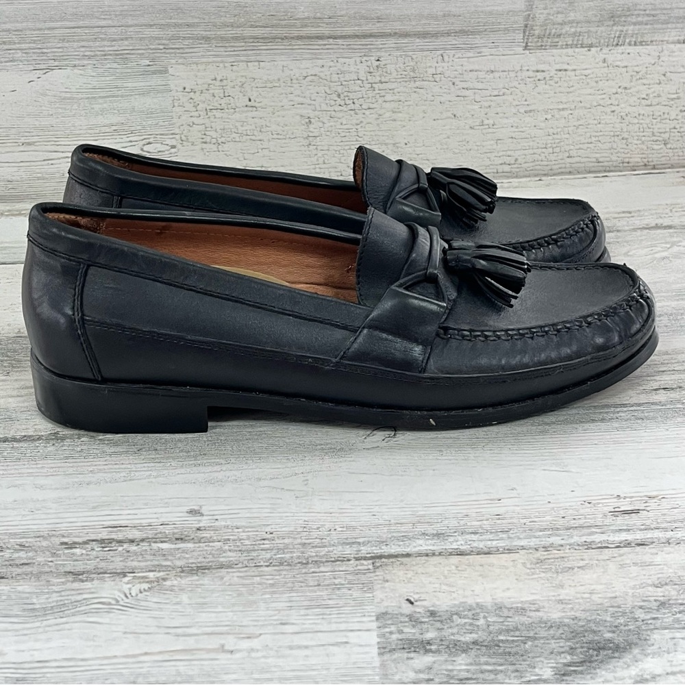 French Shriner Men’s Black Tassel Slip On Loafers Style Truro Size 12D